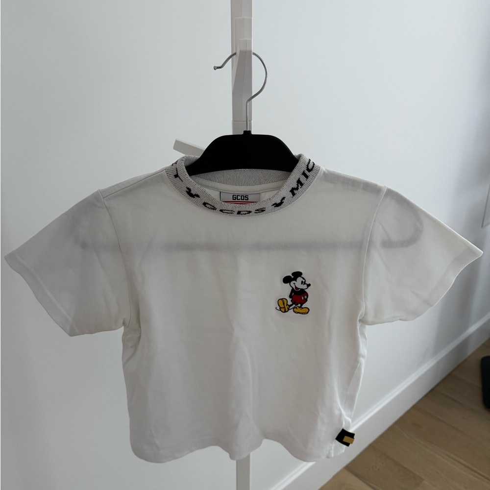 White Short Sleeve Tee with Cartoon Patch